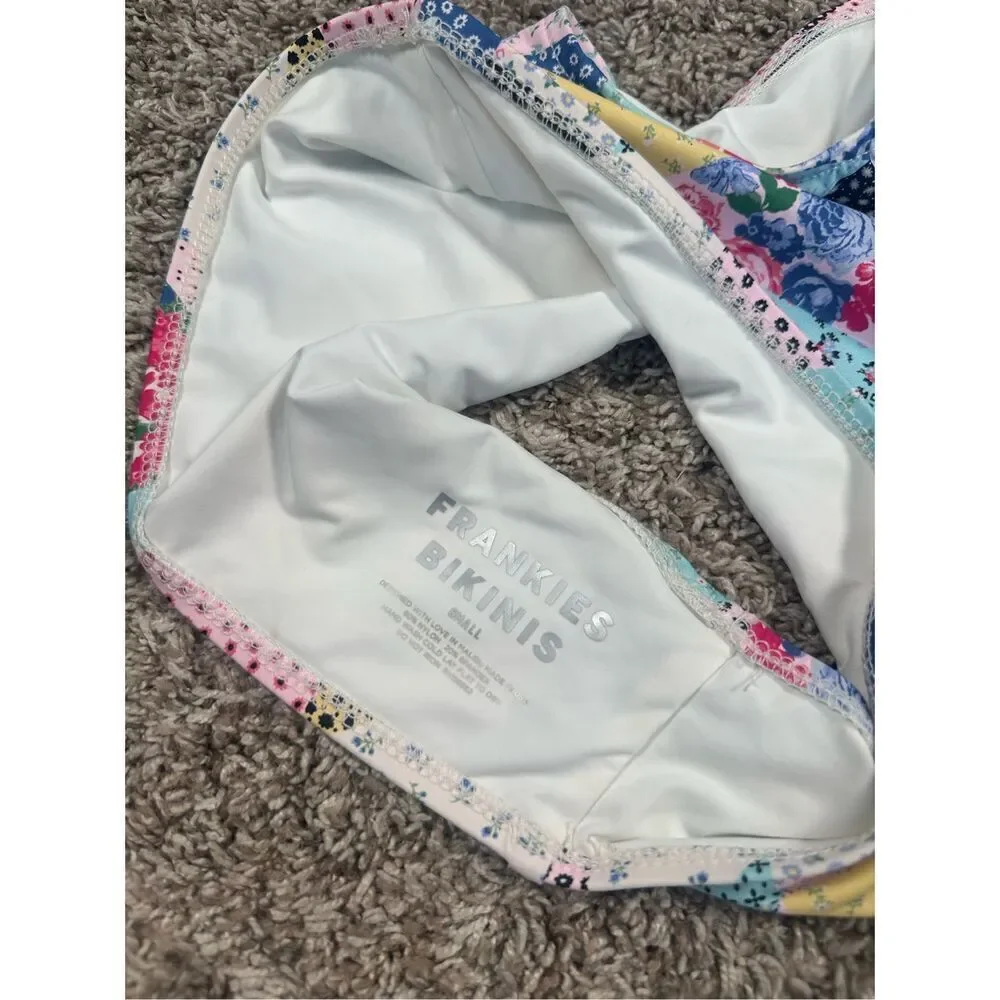 NWT Frankies Bikinis Barb One Shoulder Bikini Top in Patchwork Multi Pattern S